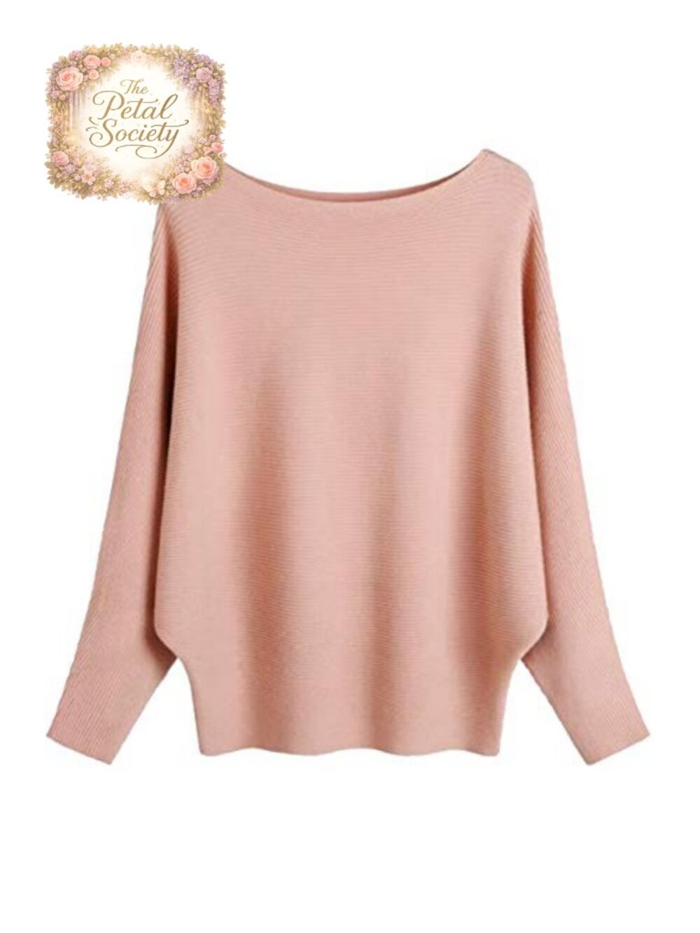 Womens Oversized Ribbed Knit Sweater Boat Neck Batwing Sleeve Pullover